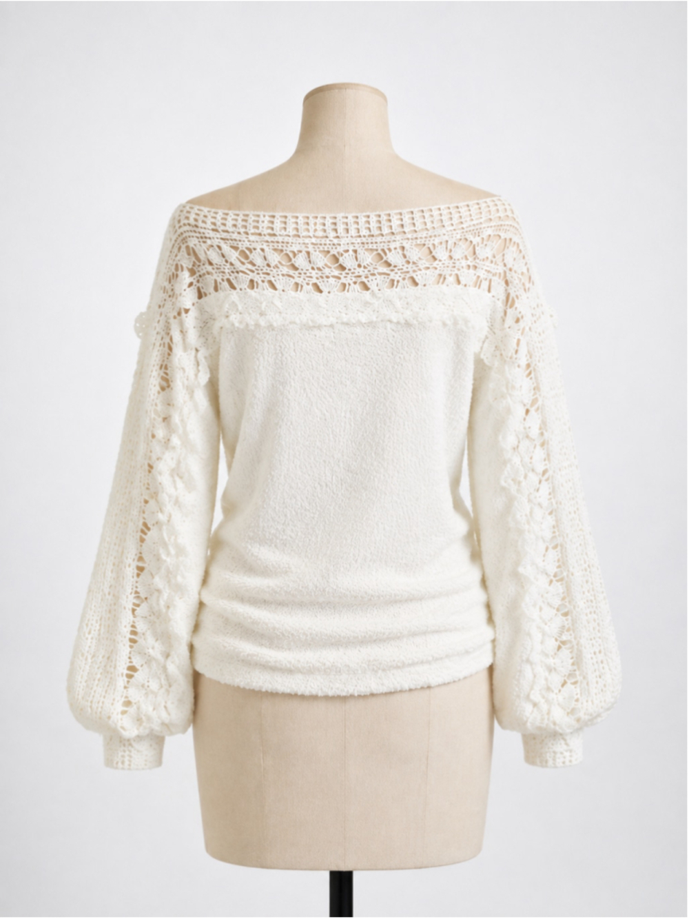 New White Lace Crochet Lantern Sleeve Boat Neck Pullover Top – Size 3XL - Picture 8 of 8